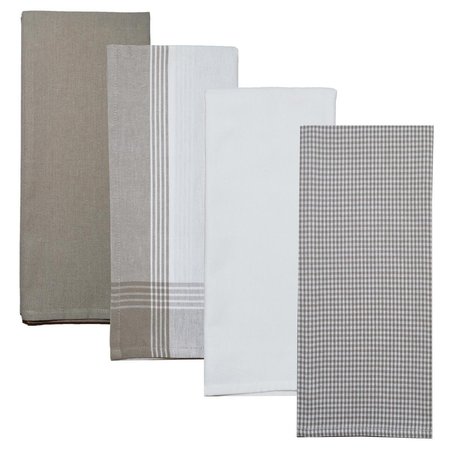 DUNROVEN HOUSE Variety Kitchen Towel Taupe  White Set of 4 RVARTYTAU